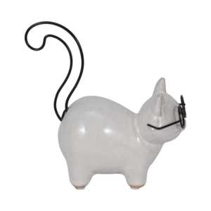 Statuetta di Gatto in Ceramica con Occhiali in Metallo per Arredamento Casa, Scaffale Soggiorno, Tavolino da Caffè, Decorazione con Coda - Product Image 3