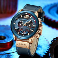 LIGE LG8959 Montre chronographe à quartz pour hommes d'affaires et sport avec bracelets en cuir étanches Alliage Calendrier lumineux Main Verre analogique