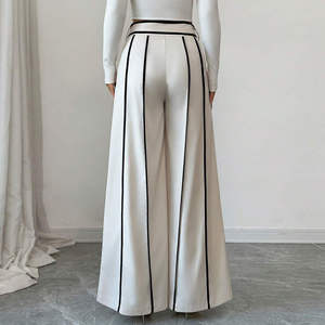 Pantalon palazzo large pour <span class=keywords><strong>femme</strong></span> avec passepoil contrastant et ceinture à nouer – Collection <span class=keywords><strong>Femme</strong></span> - Product Image 2