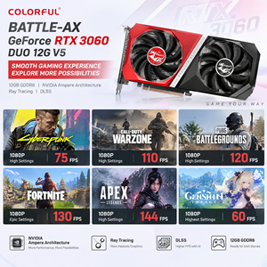 Tarjeta Gráfica de Escritorio Colorful Battle-AX RTX 3060 DUO 12GB GDDR6, 3584 <span class=keywords><strong>CUDA</strong></span>, 192-Bit, Venta al Por Mayor, Disponible en Stock, GPU de Doble Ventilador - Product Image 3