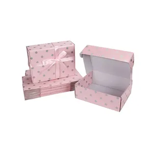 도매 대형 골판지 선물 상자 선물 생일 파티 호의 결혼식 크리스마스 졸업 핑크 물방울 무늬 선물 상자 뚜껑