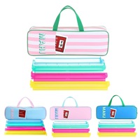 Bolsa de Almacenamiento para Fichas de Mahjong Oxford Azul Claro, con Ribete y Asas Rosas, Letras MAHJ Verticales, Bolsillo Frontal