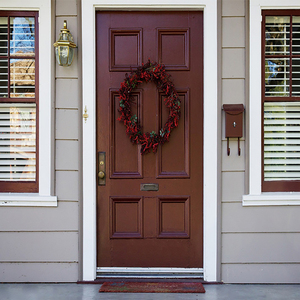 <span class=keywords><strong>Porte</strong></span> d'entrée battante en bois massif de chêne peint de style ancien avec ornement métallique pour la façade de la maison - Product Image 6