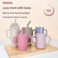 Gobelet d'apprentissage pliable style américain AFB pour bébé, anti-déversement, en silicone, avec paille pour collation, vente en gros