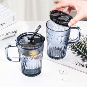 Factory Wholesale Fashion Vintage Home Office Letter Straw Milk Juice Coffee Glass <b>Cup</b> With Handle - Product Image 5