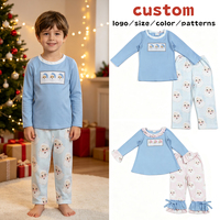 NOUVEAU Ensemble de Vêtements pour Bébés Garçons, Broderie Noël, Chemises et Pantalons Bleus Père Noël, Tenues de Boutique pour Enfants