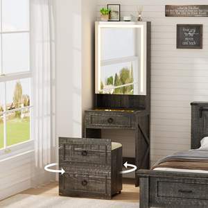 Meja rias 3 dalam 1 kecil dengan lampu cermin meja rias atas kayu Modern dengan stasiun pengisian daya Kamar Tidur & furnitur Hotel - Product Image 5