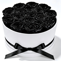 17 Zwarte Eeuwig Houdende Rozen in Ronde Luxe Suède Doos - Cadeau voor Verjaardag, Moederdag, Valentijnsdag, Jubileum
