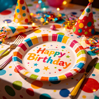 Assiettes en papier Joyeux Anniversaire, vaisselle jetable colorée pour décorations de fête
