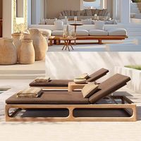 Kursi Santai Kayu Jati Solid untuk Taman Luar Ruangan, Dapat Disesuaikan, Modern, Cocok untuk Hotel, Villa, Tepi Kolam Renang, Resort, Daybed
