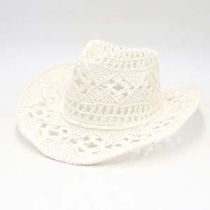 Wholesale Hollow Out Weave <b>Pattern</b> Straw Hat Beach Summer <b>Paper</b> Straw Cowboy Hat for Women Traveling Sun Shade - Product Image 4