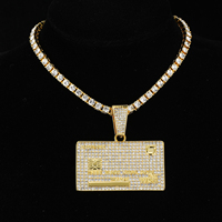 Hip Hop Icy Bling Collier Bijoux Hommes Iced Out Plaqué Or Strass Diamant VISA Carte Pendentif Avec Tennis Chaîne À Maillons