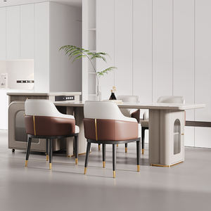 Chaise de salle à manger italienne de luxe Panneau MDF Cuir PU écologique Tabouret d'hôtel moderne haut de gamme Dossier en métal pour une négociation simple - Product Image 2