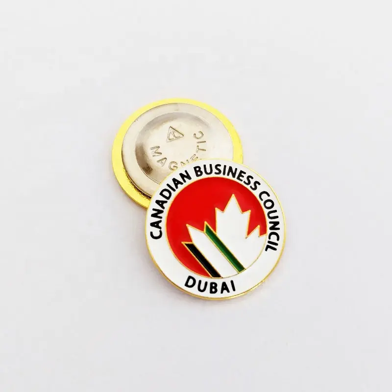 Canada Business Council Dubai metal magnet magnetic metallic enamel UV printing brooch lapel pin badge in circle round shape