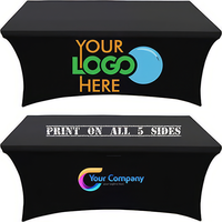 Nappes de table rectangulaires en polyester noir avec logo personnalisé, pour fêtes, banquets, mariages, extensibles en spandex, pour table de 6 pieds