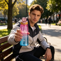 Bouteille d'eau étanche en Tritan+PP avec couvercle à ouverture rapide et paille intégrée pour adultes - Idéale pour le camping, les voyages, la gym, le sport et les activités de plein air (sûre)