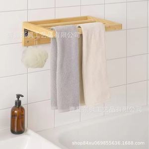 Wooden Wall Mounted Foldable <b>Towel</b> <b>Rack</b> With Hooks For Bathroom And Living Room <b>Storage</b> Multi Purpose Organizer - Product Image 4