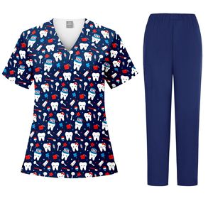 Women's Dental Scrub Set Printed Short Sleeve Split Uniform Moisture Wicking For Clinic Use - Product Image 5