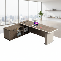 Escritorio de Oficina de Alta Gama en Forma de L, Antiarañazos, Liso, Ordenado y Elegante, con Muebles de Almacenamiento para Gerentes y Jefes