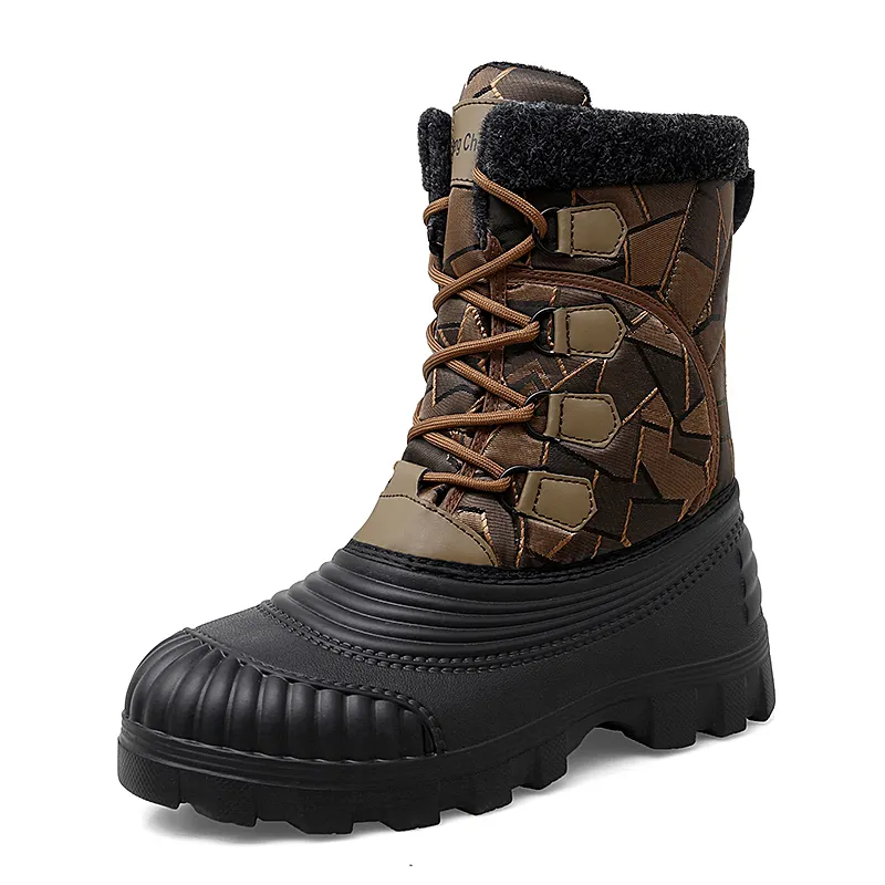 Winter thick fleece snow winter camo boots outside nice super warm snow boots for men