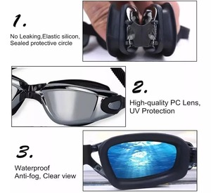 Occhialini da Nuoto Professionali di Alta Qualità Antiappannamento, Polarizzati UV, per Adulti, con Cinturino in Silicone, Ampia Visuale, Impermeabili, con Clip Nasale e Protezione Orecchie - Product Image 2