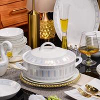 Service de table en porcelaine fine à bord argenté irisé, vaisselle élégante en céramique avec motif géométrique pour la maison, les dîners et les mariages