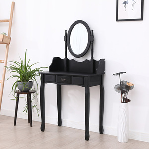 Black Solid Wood Dressing <b>Table</b> With Adjustable Mirror Storage Bedroom <b>Vanity</b> Makeup Desk - Product Image 5