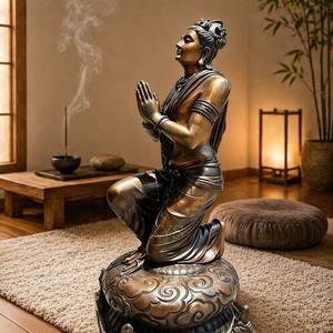 "La Dévotion Agée de S'agenouiller" - Grand Bodhisattva en bronze moulé à la main, statue de sculpture en bronze - Product Image 1