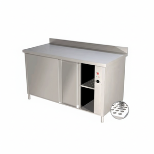 Table chauffante en acier inoxydable avec portes coulissantes - Product Image 1