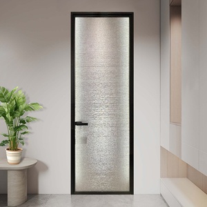 Porte <span class=keywords><strong>coulissante</strong></span> en verre moderne pour salle de bain, <span class=keywords><strong>avec</strong></span> structure en alliage d'aluminium, verre dépoli et <span class=keywords><strong>serrure</strong></span> à poignée - Product Image 2