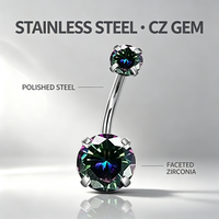 Accessoires de bikini : Piercing de nombril en zircon 5A et acier chirurgical 316L à filetage externe, bijou de corps pour soirée