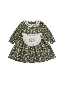 فستان صوفي أخضر مزهر للخريف من تيانزي Q3608 للفتيات بعمر 7 سنوات، مصنوع من القطن 100٪ بأكمام طويلة وتطريز أرنب لطيف، تصميم حلو ODM - Product Image 5