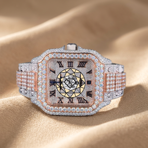 Reloj de Lujo con Diamantes, Cuarzo Analógico, Caja Cuadrada de 39 mm, Números Romanos, Acero Inoxidable, Cierre Desplegable, Unisex - Product Image 5