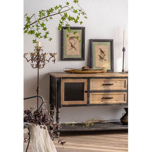 Buffet industriel en bois massif, meuble de salle à manger, 2 tiroirs de rangement, Buffet - Product Image 5