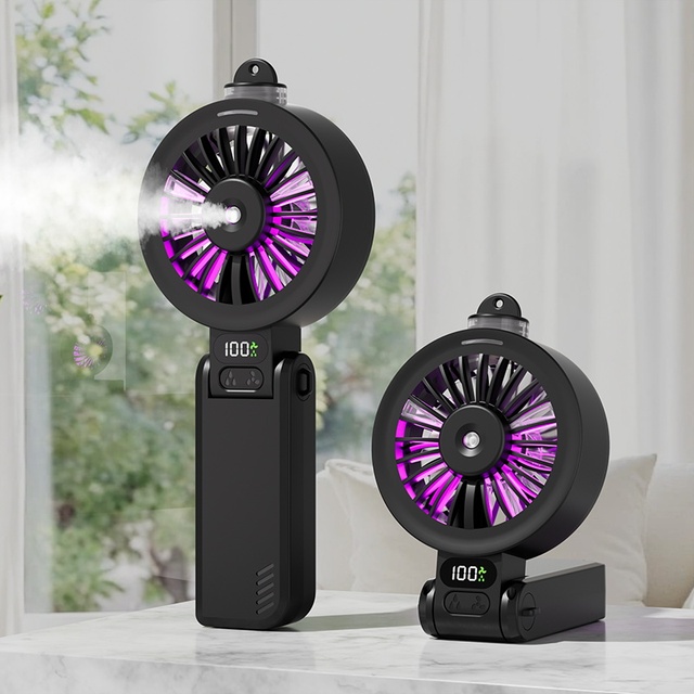 Mini Portable Humidifier Fan 3000mAh USB Rechargeable with LED Light Power Display Foldable Gift Electric Fan Handheld Mist Fans