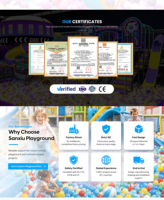 Parc d'attractions intérieur amusant avec toboggans lumineux, défis de puzzle, trampolines circulaires et équitation pour enfants