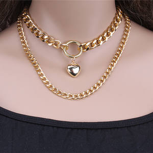 Collier superposé avec pendentif cœur en alliage de zinc doré et argenté, style punk géométrique, pour femme, tendance transfrontalière Europe-Amérique - Product Image 1
