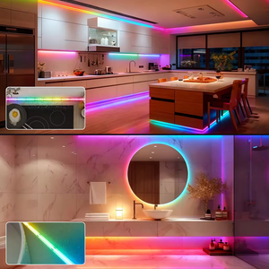 ไฟแถบ LED COB RGB สมาร์ทไอซี กันน้ำ IP67 สำหรับรีโมทคอนโทรล ปรับความสว่างได้ 20 ฟุต/6 เมตร ควบคุมสีแบบไหลผ่านแอพ ซิงค์กับเสียงเพลง - Product Image 2