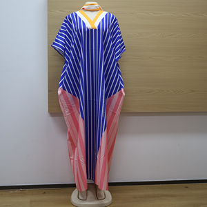 Nouvelle Robe Kaftan Longue Décontractée d'Été 2026 Rayée Rose et Bleue à Col en V Grande Taille, Robe Maxi Ample Africaine pour Femme, <span class=keywords><strong>Boubou</strong></span> Sénégalais - Product Image 4