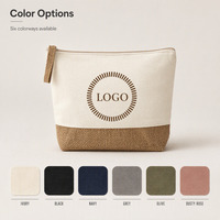 Pochette de maquillage en toile écologique avec logo personnalisé, base en jute, fermeture éclair, sangle de poignet, réutilisable, portable pour les voyages et l'usage quotidien