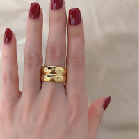 Europäisch-Amerikanischer Ins Doppelschichtiger Glatter Einfacher Ring 18K Vergoldeter Edelstahl Breitrandiger Doppelschichtiger Ring für Frauen