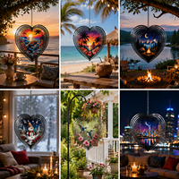 Campana de Viento Giratoria de Hierro con Diseño de Corazón Latiente y Arte Geométrico, Proyección 3D Colgante para Balcón, Jardín Exterior, Hogar, Regalos para Fiestas