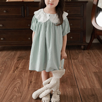 Vente en gros de robe à manches courtes à col fleuri en dentelle pour filles personnalisées robe de princesse douce et mignonne pour enfants