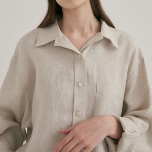 Conjunto de Lino para Mujer 2024, Camisa y Pantalones Cortos, Traje Informal Holgado, Estilo Casual, 100% Lino - Product Image 4