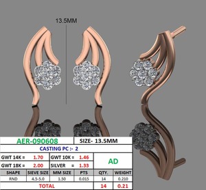 Elegantes Pendientes de Diamantes con Diseño de Flor en Oro Rosa de 18K, Diseño de Racimo Floral, Joyería Fina de Lujo, Regalo para Mujer - Product Image 3