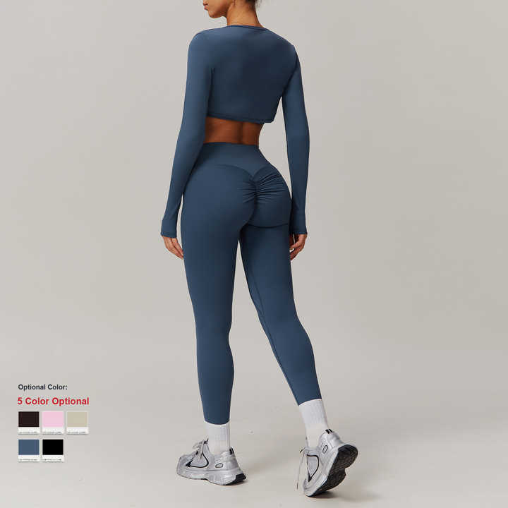 Custom Long Sleeve Zipper Jacket High Waist Hip Lifting Leggings Sports Suit Women'S Gym Running Fitness Tights 3 Piece Yoga Set