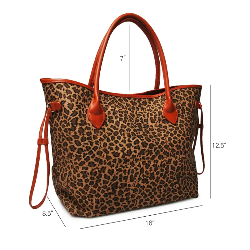 Bolsa de lona têxtil de leopardo, bolsa feminina personalizada de lona