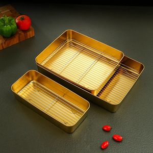 Chef Meis Stainless Steel Gold Tray 30x30cm Multifunctional With Rack For Hotel Food Serving - Product Image 3