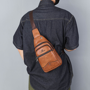 Men's Custom Fashionable <b>Chest</b> Bag Waterproof PU Leather Zipper Closure Crossbody Anti Theft Sling Bag Summer Portable - Product Image 6