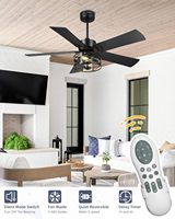Ventilateur de plafond décoratif LED de style farmhouse, avec ampoule, 5 pales en contreplaqué, télécommande, ventilateur de plafond avec éclairage
